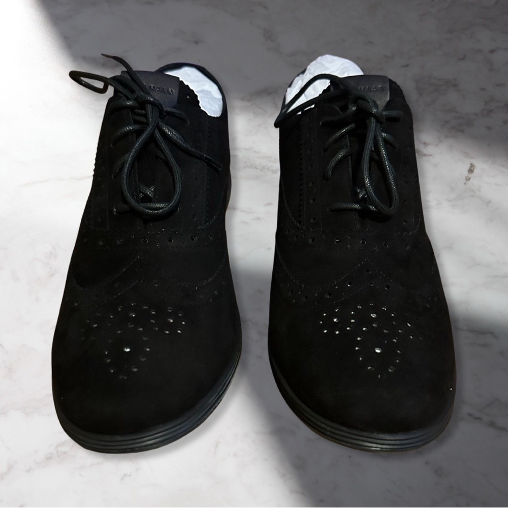 NIB Cole Haan Grand Tour Suede Wintip Oxford In Black Suede Women’s Size 9.5 - Picture 6 of 9
